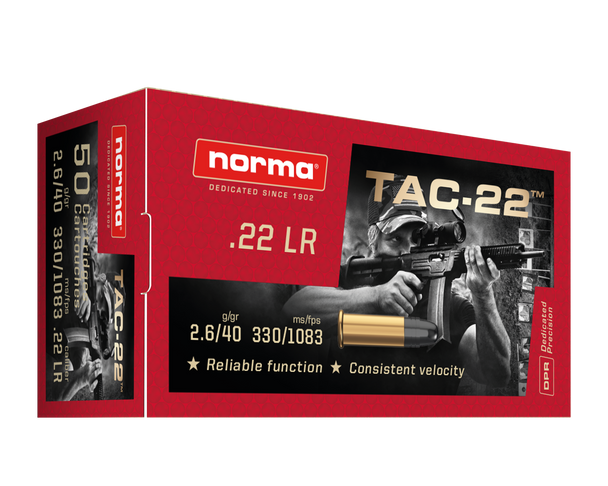 Norma Tac .22LR 40 gr Rimfire RN Ammunition - 50 Rounds