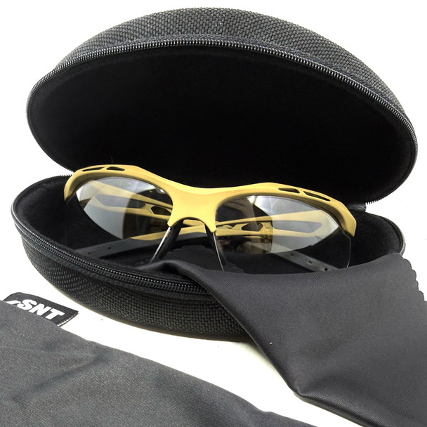 SNT HyperOps Military Tactical Sunglasses, Tan/Coyote Frame, W/ Hard Zip Case, Open Box