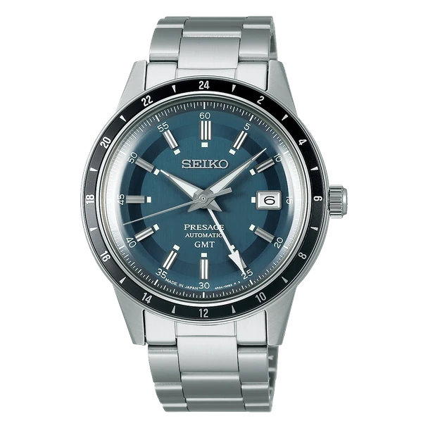 Seiko SSK009 Men's Presage Style60's GMT Blue Dial Watch 40.8mm