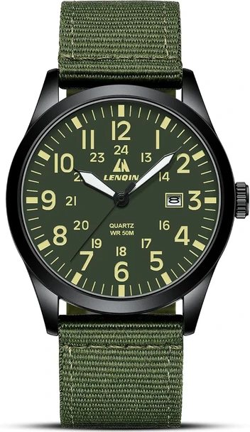 Military Sport Analog Quartz Nylon Strap Waterproof Black/Green/Green Watch