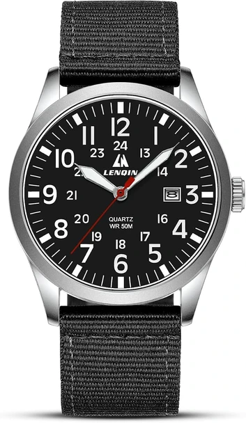 Military Sport Analog Quartz Nylon Strap Waterproof Silver/Black/Black Watch