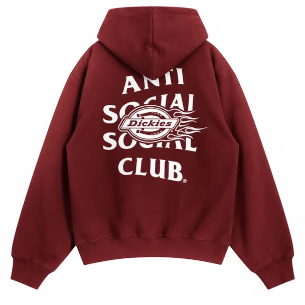 Dickies x Anti Social Social Club Flame Hoodie, Burgundy