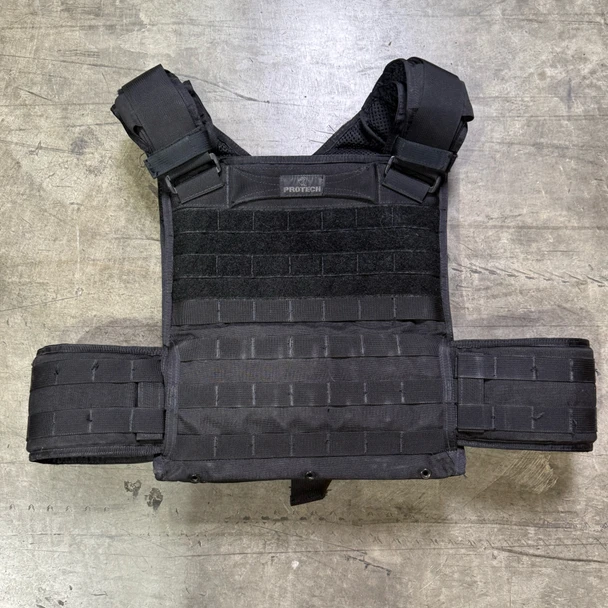 Protech Black Tactical Plate Carrier, Adjustable MOLLE Vest, Plates & Soft Armor Not Included, Police Trade