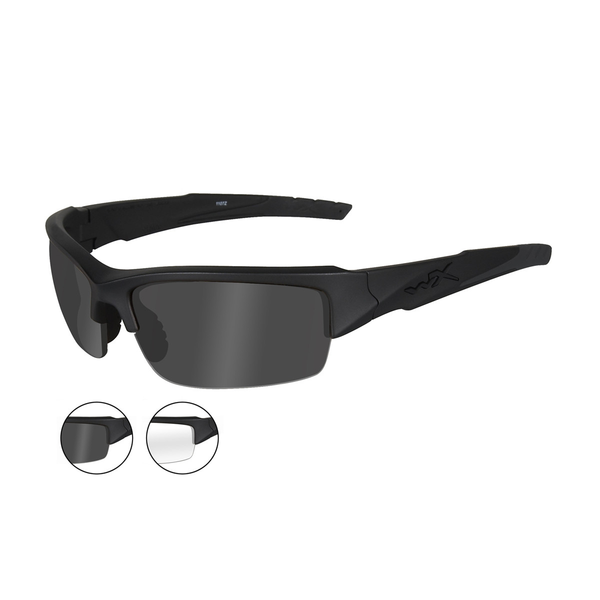 Wiley X CHVAL07 Valor Smoke Grey/Clear Lenses Matte Blk Frame Ballistic Sunglasses