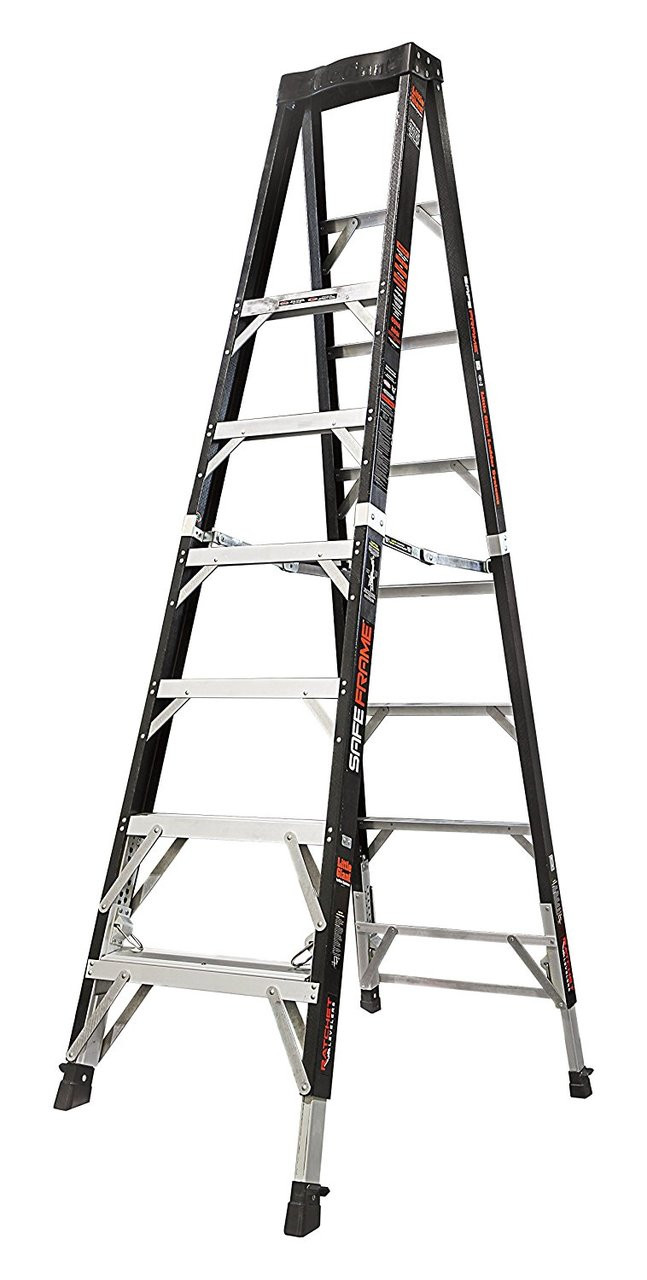 Little Giant Safe Frame 8' Fiberglass Ladder w/Ratchet Levelers