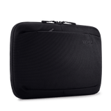 A black laptop sleeve with a sleek design and a logo on the front. Suitable for a 16-inch laptop.