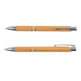 A bamboo pen featuring a natural bamboo barrel and chrome accents, with a removable cap.