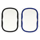 Two plastic and wheat straw lunch boxes, one with a black rim and the other with a blue rim, featuring a white interior.