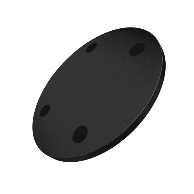 A black QI wireless charger with a sleek, circular design and four non-slip pads on the underside.