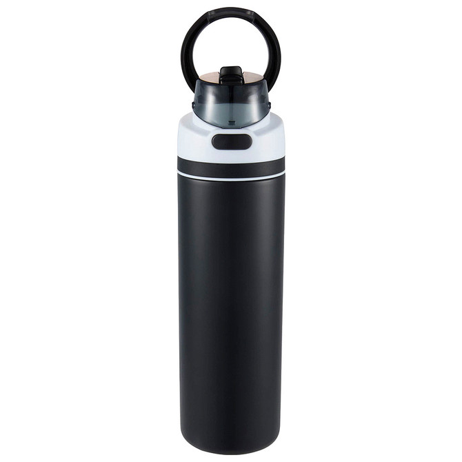Black water bottle with a carry handle