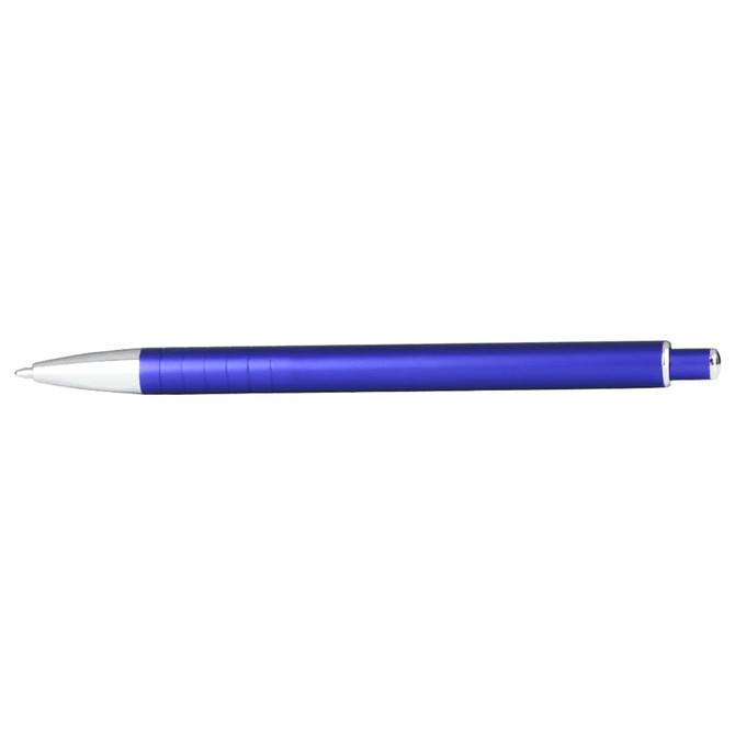 A blue Molero Click Action Ballpoint Pen with a silver clip and grip section. It features a logo.