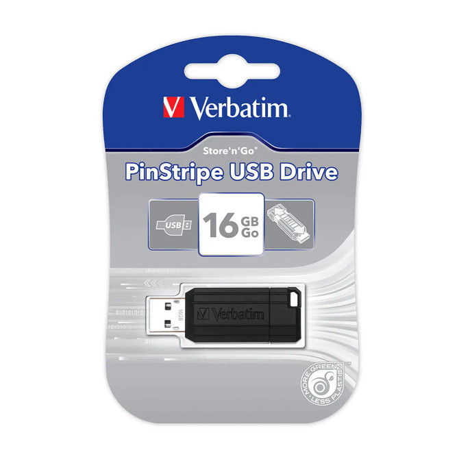 VERBATIM STORE AND GO USB DRIVE PINSTRIPE BLACK 16GB