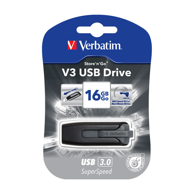 VERBATIM STORGE AND GO V3 USB 3.0 DRIVE 16GB GREY