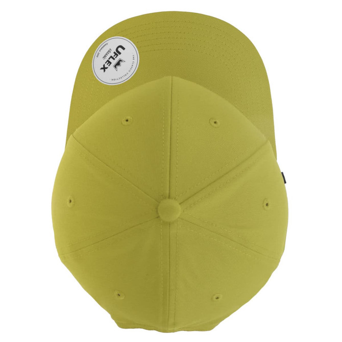 A bright yellow Classic 6 Panel Cap featuring a round peak and a logo on the side.