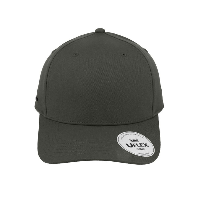 A green Classic 5 Panel Cap featuring a curved brim and a logo on the side.