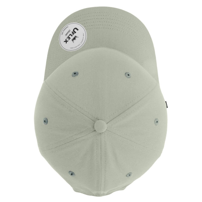 A classic five-panel cap in a soft green colour, featuring eyelets and a logo tag.