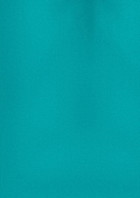 A plain short sleeve shirt in a vibrant teal colour with a logo visible.