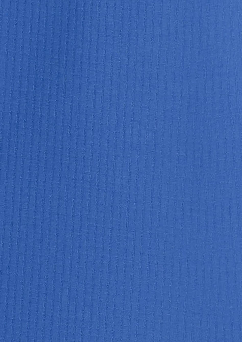 A blue women's outdoor long sleeve button-up shirt with a textured fabric. It features a logo.