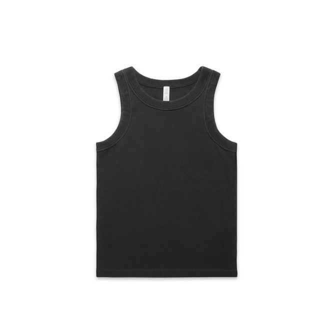 A black organic rib tank top with a sleeveless design and a subtle logo on the label.