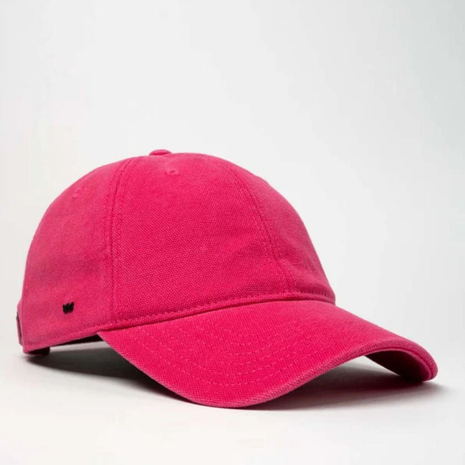 Bright pink baseball cap with curved brim on white background.