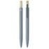 Recycled aluminium pen with bamboo clicker. Grey body with bamboo accents. Includes a logo.
