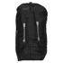 A black duffel bag with mid blue accents and adjustable straps, featuring a logo.