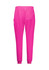 Pink jogger scrub pants with an elastic waistband and side pockets. Features branding on the leg.