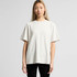 A light cream, oversized t-shirt with short sleeves and a relaxed fit, featuring a logo on the front.