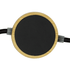 A round black charging pad with a bamboo border and a braided cable, designed for wireless charging.