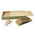 A bamboo box containing a set of dominoes and a deck of cards.