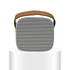 A Boombox Mini Speaker with a sleek design, featuring a mesh front and a brown strap for portability.