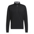 A black quarter zip pullover jumper with a grey interior collar and a logo.