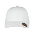 A white Falcon Flex Cap with a structured design and a logo on the side.