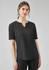 A short sleeve blouse in black with a relaxed fit and a buttoned neckline, featuring a subtle texture.