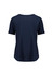 A navy blue women's blouse with short sleeves and a ruché texture, featuring a simple design and a logo.
