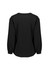 A black long sleeve blouse with ruching detail, featuring a relaxed fit and balloon sleeves.
