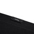 A black laptop sleeve made from textured fabric, featuring a small logo tag.
