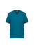 A teal women's V-neck scrub top with short sleeves and two front pockets. The top features a logo.