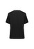 A black V-neck scrub top with short sleeves and a simple design, featuring a logo on the back.