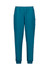 A pair of teal women's jogger scrub pants featuring an elastic waistband and side pockets.