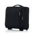 A black underseat luggage with a teal zip, featuring a smooth surface and a branded logo on the side.