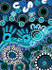 Pinboard/acoustic panel with Indigenous art with blue and teal handprints and circular patterns.