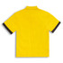 A vibrant yellow button-up shirt with black accents on the sleeves. The back view is prominently displayed.
