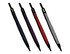 A set of four auto golf umbrellas in black, purple, red, and white, each with a logo on the handle.