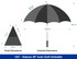 A black and grey Deluxe 30" Auto Golf Umbrella with dimensions displayed, featuring a logo on the handle.