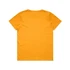 A yellow kids' T-shirt featuring short sleeves and a plain back. It has a logo on one side.