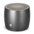 A sleek grey Swiss Peak Bass Speaker with a rounded design and perforated top for sound. Features a logo on the side.