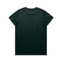 A green t-shirt displayed from the back, featuring a plain design and a logo on the neck.
