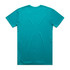 A turquoise T-shirt with a simple design, featuring a logo on the back.