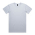 A light blue t-shirt with a round neckline and short sleeves, featuring a logo on the label.